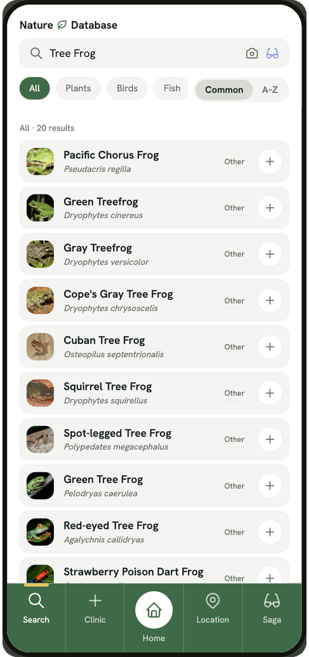 Grein database search screen looking up a living thing